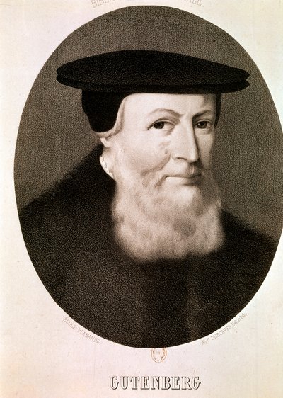 GUTENBERG Johannes: Portret (ets) door Artist Unknown