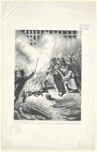 Grimmige scène bij de Mariahilfer-linie in de nacht van 13 maart 1848 tijdens de Weense revolutie door Artist Unknown