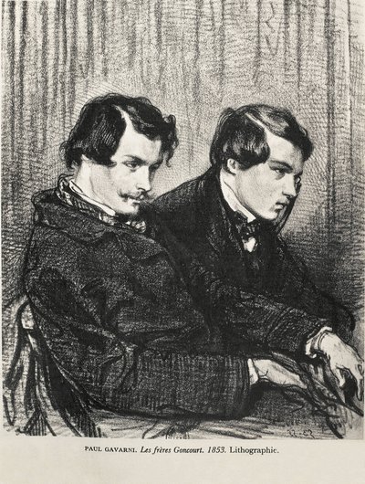 Edmond en Jules de Goncourt in een theaterloge. 1853. Litografie. door Artist Unknown
