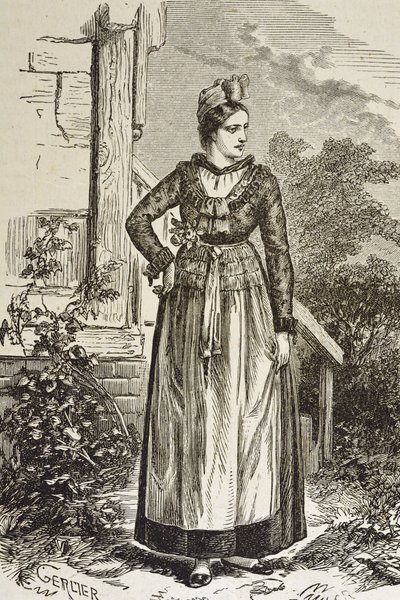 Duitsland (19e eeuw). Maatschappij (1879). Elzas. Vrouwen in de regio. Op dit moment werd Elzas gehouden door de Duitse Rijksdag (1871-1918). Gravure. Privécollectie door Artist Unknown
