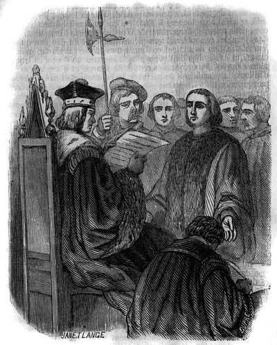 Vonnis van Jacques Coeur, een Franse zakenman die in 1451 werd gearresteerd voor ambtsmisdrijven, veroordeeld werd tot gevangenisstraf en zijn bezittingen in beslag nam. door Artist Unknown