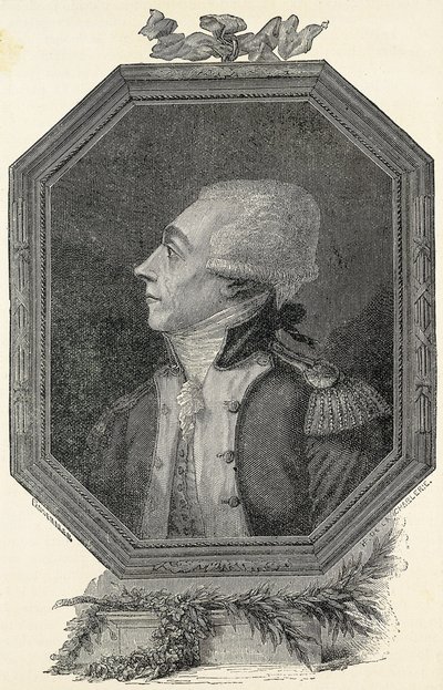 Lafayette, Marie Joseph Gilbert Motie Motier, Markies van (1757-1834). Franse aristocraat en militair, van liberale ideologie. Ets door Artist Unknown