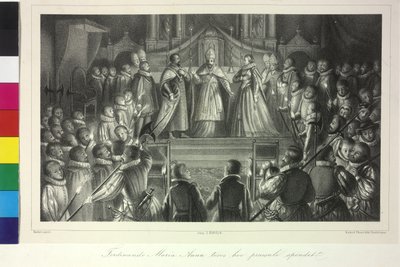 Huwelijk van Ferdinand III met Infanta Maria Anna van Spanje door kardinaal Franz van Dietrichstein op 20 februari 1631 door Artist Unknown