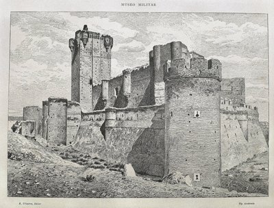 Medina del Campo. Het Mota-kasteel. Gravure. SPANJE. ARAGON. Zaragoza. Algemene Militaire Academie door Artist Unknown