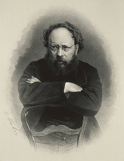 Proudhon, Pierre-Joseph (1809-1865). Franse socialistische theoreticus en econoom. Lithografie door Artist Unknown