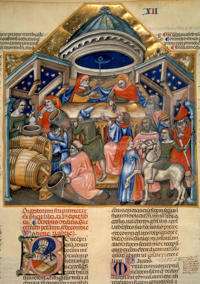 Scènes uit het winkelleven in Bologna. Miniatuur (miniatuur) door Artist Unknown