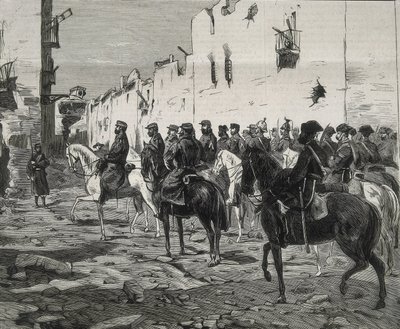 Spanje. De Eerste Republiek (1873-1874). Kanton Cartagena. Generaal Jose Lopez Dominguez in Cartagena na de capitulatie van de kantonalisten. Afbeelding gepubliceerd in 