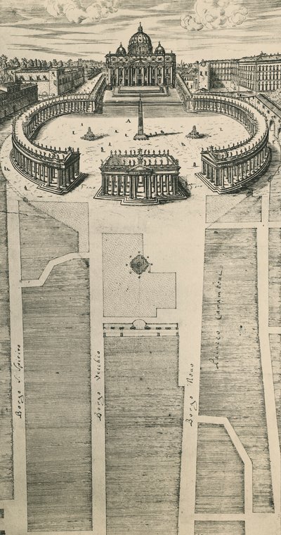 Sint-Pietersplein in Rome, gravure, Italië door Artist Unknown