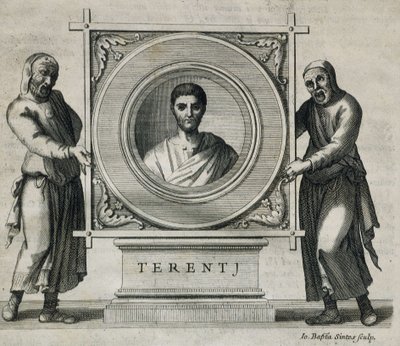 TERENTIUS, Publius Terentius Afer (190-154 v.Chr.). Toneelschrijver tijdens de Romeinse Republiek. Gravure. 1736. Gravure door Artist Unknown