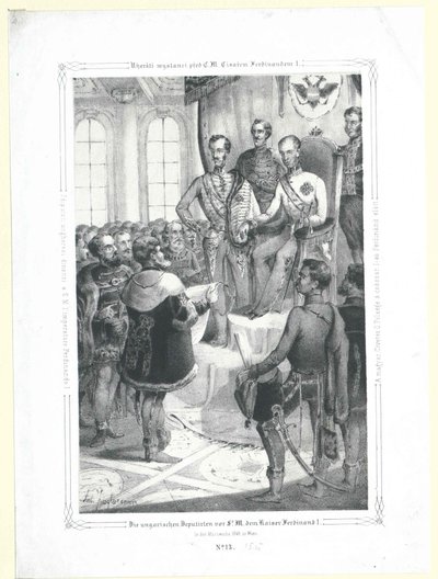 De Hongaarse afgevaardigden voor Zijne Majesteit de keizer Ferdinand I in de week van maart 1848 door Artist Unknown