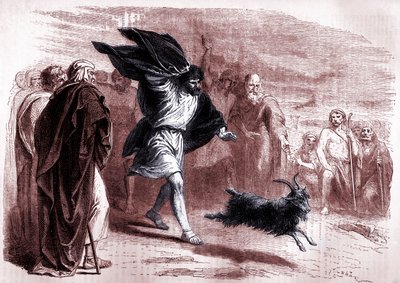 De zondebok die voor Azazel de woestijn in werd gestuurd, Leviticus, hfdst. XVI (afdrukken) door Artist Unknown