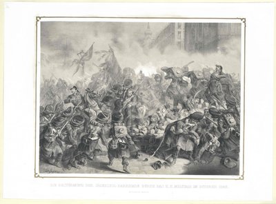 De aanval op de Jaegerzeil-barricade door het k.k. leger in oktober 1848 door Artist Unknown