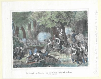 Het gevecht van de Kroaten met de Weense mobiele garde in het Prater op 28 oktober 1848 door Artist Unknown