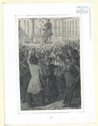 Het standbeeld keizer Jozef II zal met een vlag kostbaar zijn door Artist Unknown