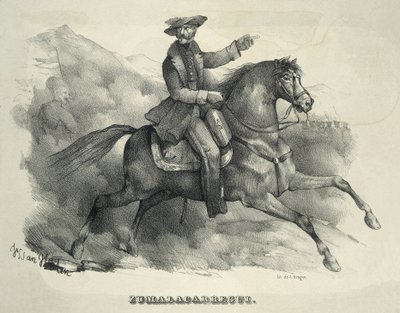 Tomas Zumalacarregui (1788-1835). Carlistische generaal. Spanje. Eerste Carlistenoorlog. Zumalacarregui te paard. Gravure. door Artist Unknown