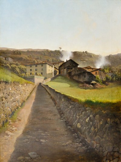 Dorp met weg en huizen, c.85 door Arturo Faldi