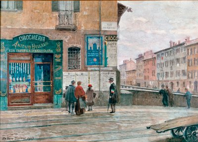 Milaan, zicht vanaf de brug van Porta Vittoria (Verziere). Aquarel door Arturo Ferrari (1861-1932) 1917. Milaan, Museo di Milano door Arturo Ferrari