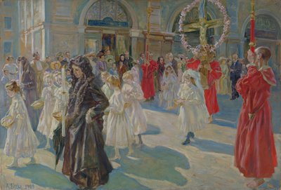 Processie van Corpus Christi op Piazza Grande in Triëst, 1908 door Arturo Fittke