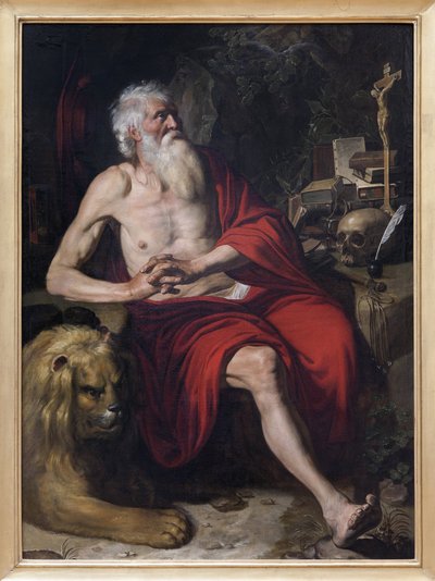 Sint Hiëronymus mediterend door Artus Wolfaerts or Wolffort