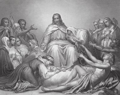 Christus de Trooster, Lucas, Hoofdstuk IV, verzen 16, 21 (gravure) door Ary (after) Scheffer