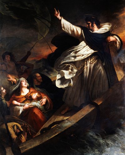 Sint Thomas van Aquino predikt vertrouwen in God tijdens de storm door Ary Scheffer