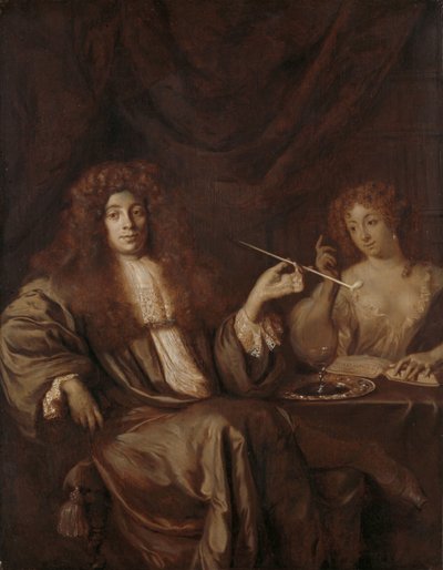 Portret van Hadriaan Beverland met een prostituee door Ary de Vois (attributed to)