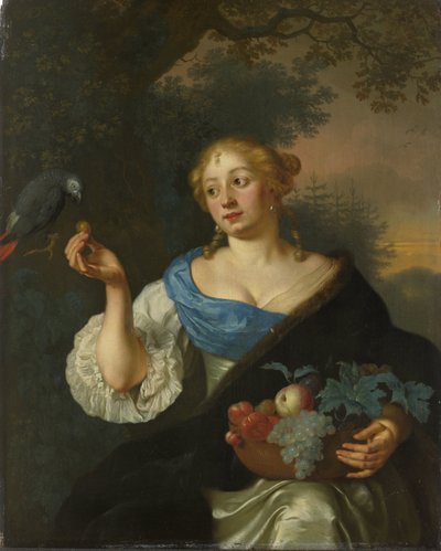 Een Jonge Vrouw met een Papegaai door Ary de Vois