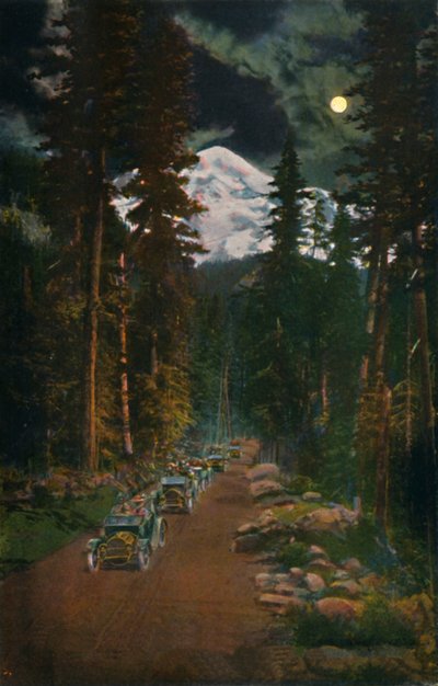 Op de weg van Mount Rainier National Park, Washington, ca. 1916 door Asahel Curtis