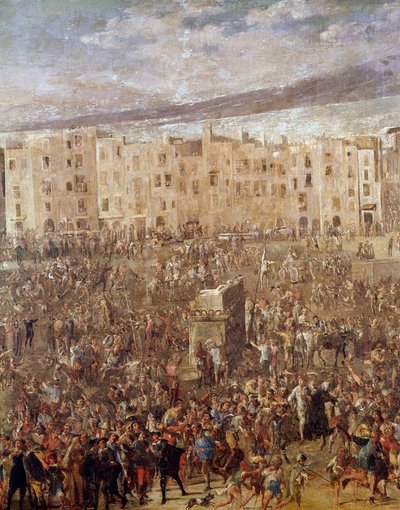 Marktplein in Napels ten tijde van de revolutie van Masaniello door Ascanio Luciani