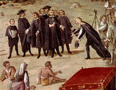 Plein van het hof van de Vicaria in Napels ten tijde van de revolutie van Masaniello (detail) door Ascanio Luciani