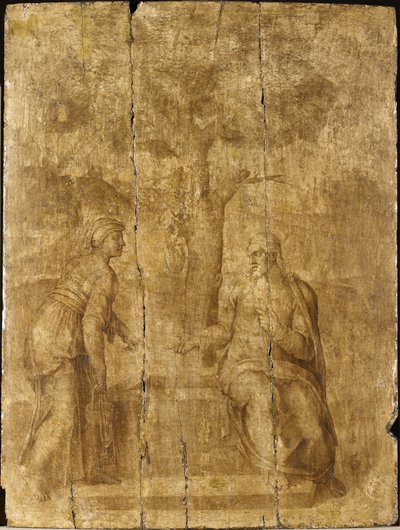 Christus en de Vrouw van Samaria door Ascribed to Michelangelo