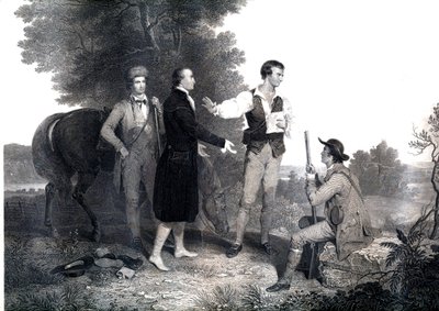 De gevangenneming van de Britse spion Major John Andre door Asher Brown (after) Durand