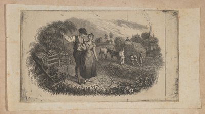 Bankbiljet vignet met hooibouwers die de landelijke industrie symboliseren, ca. 1824-37 door Asher Brown Durand.