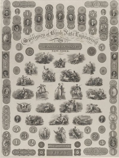 Voorbeeldblad van Bankbiljet Gravure door Asher Brown Durand