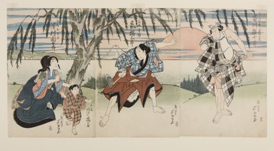 Acteurs Ichikawa Ebijūrō I als Ukisu no Iwamatsu, Arashi Kitsusaburō II als de Boer Jōsaku, Arashi Kitsuzō als Jōkichi, en Sawamura Kunitarō II als Jōsaku