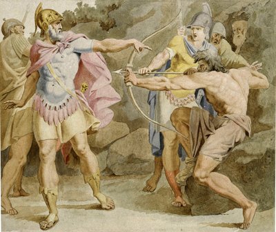 Philoctetes richt de boog van Hercules op Odysseus door Asmus Jacob Carstens