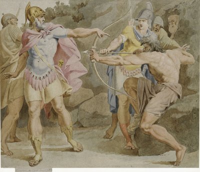 Philoctetes richt de boog van Hercules op Odysseus door Asmus Jacob Carstens