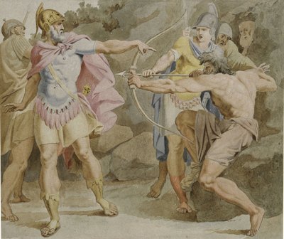 Philoctetes richt de boog van Hercules op Odysseus door Asmus Jacob Carstens