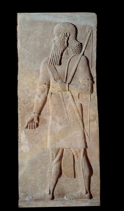 Strijder in wapenrusting uit het hof van het paleis van de koning van Assyrië Sargon II door Assyrian