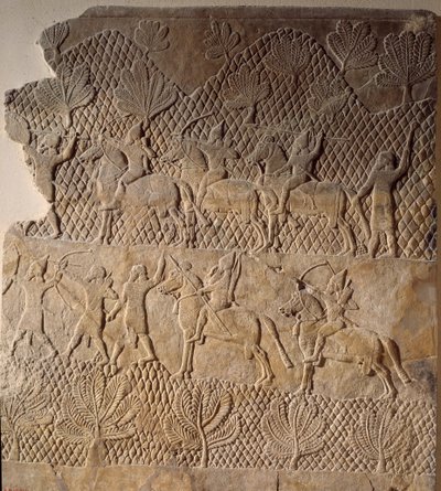 Slagveldscène (laag reliëf van het paleis van Assurbanipal) door Assyrian