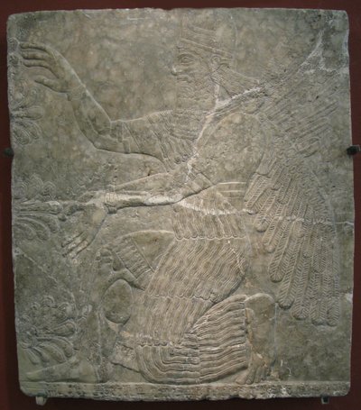 Gevleugelde godheid bij de heilige boom. Reliëf uit het paleis van Ashurnasirpal II in Kalhu, Nimrud door Assyrian