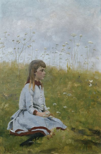 Meisje in een bloemenweide, ca.1885 door Asta Nørregaard
