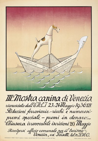 Poster die een hondenshow in Venetië adverteert door Astolfo De Maria