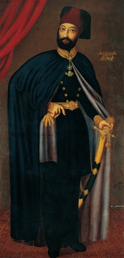 Portret van Mahmud II 1785-1839, Sultan van het Ottomaanse Rijk, na 1828 door Athanasios Karantzoulas
