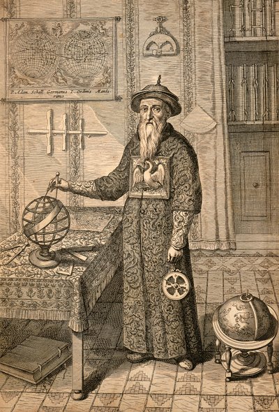 Jezuïet Johann Adam Schall von Bell (1591-1666), voorganger van Ferdinand Verbiest, astronoom aan het hof van de Ming-dynastie in Nanjing, in Mandarijnenkostuum door Athanasius Kircher