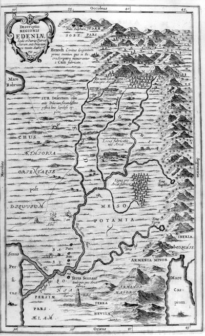 Kaart van de Hof van Eden, 1675 door Athanasius Kircher
