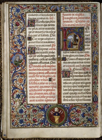 Missaal van Thomas James: belettering met de kerststal door Attavante degli Attavanti