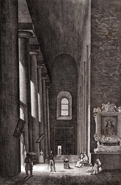 Zijbeuk van de kathedraal van Nativita di Maria Santissima in Syracuse, Sicilië, Italië, kopergravure door Attilio Zuccagni Orlandini