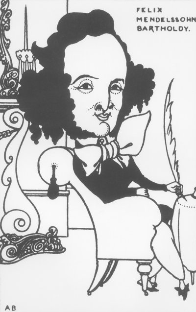 Karikatuur van Felix Mendelssohn, eind 19e eeuw door Aubrey Beardsley
