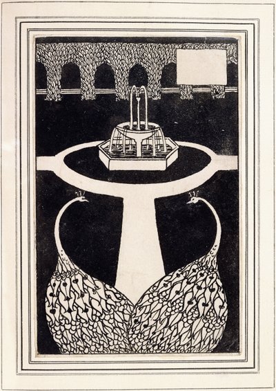 Hoofdstukhoofd met twee pauwen in een tuin met een fontein, c.1893/4 door Aubrey Beardsley